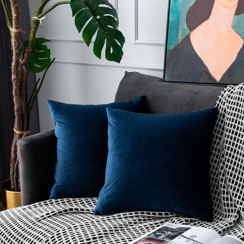 4583 Navy Blue Velvet Throw Pillow Covers Soft Solid Decorative Euro